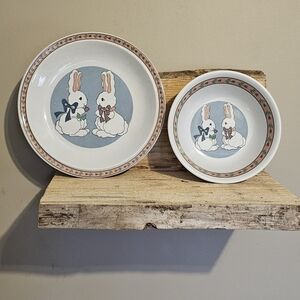 Vintage 1987 Daisy Kingdom Inc children's dishes Featuring Bunnies Bowl & Plate